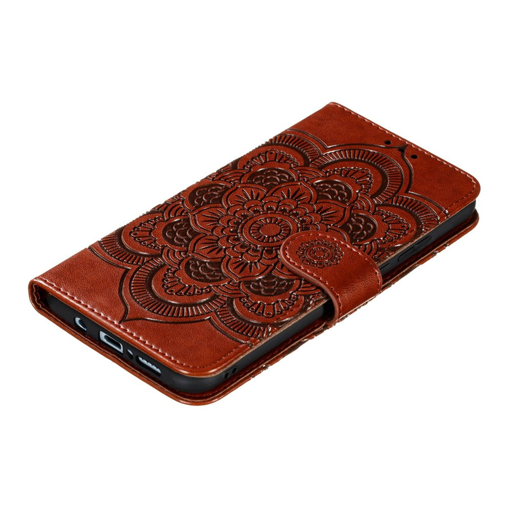 Imprint Mandala Flower Leather Wallet Case with Lanyard for Samsung Galaxy A41 (Global Version)