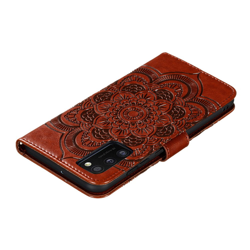 Imprint Mandala Flower Leather Wallet Case with Lanyard for Samsung Galaxy A41 (Global Version)