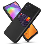 Card Holder Cloth + PU Leather Coated PC Phone Shell for Samsung Galaxy A31