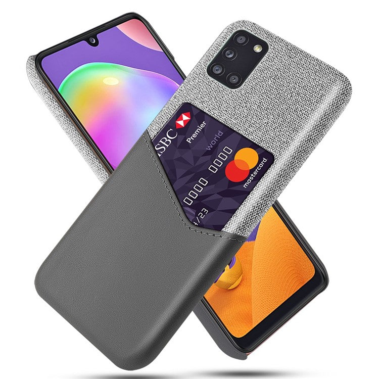 Mobilcover i stof + PC med PU-læderbelægning og kortholder til Samsung Galaxy A31