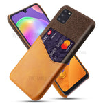 Mobilcover i stof + PC med PU-læderbelægning og kortholder til Samsung Galaxy A31