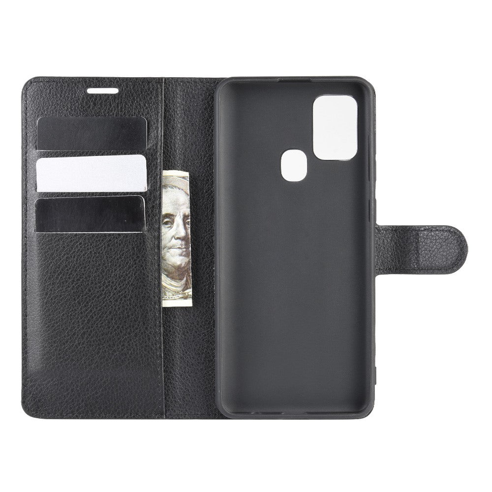 Litchi Texture Mobile Phone Shell Wallet Leather Cool Cover for Samsung Galaxy A21s Supporting Stand Phone Case