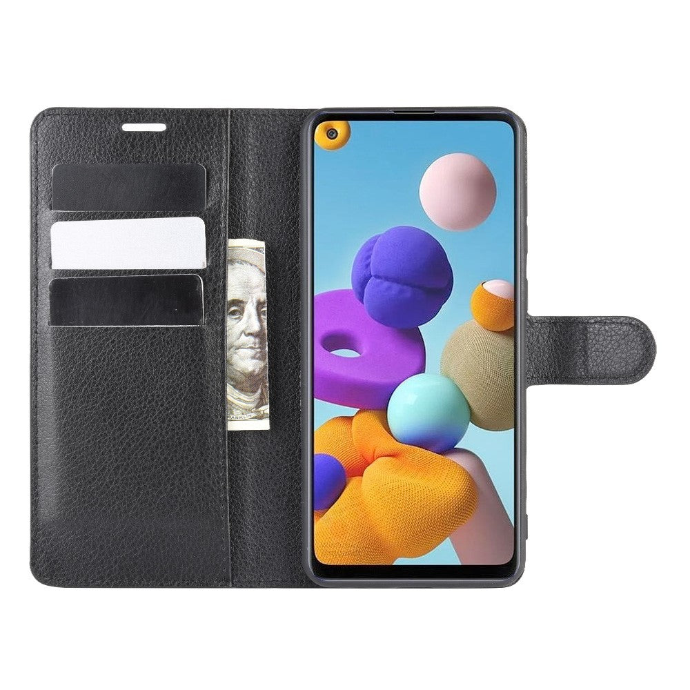 Litchi Texture Mobile Phone Shell Wallet Leather Cool Cover for Samsung Galaxy A21s Supporting Stand Phone Case