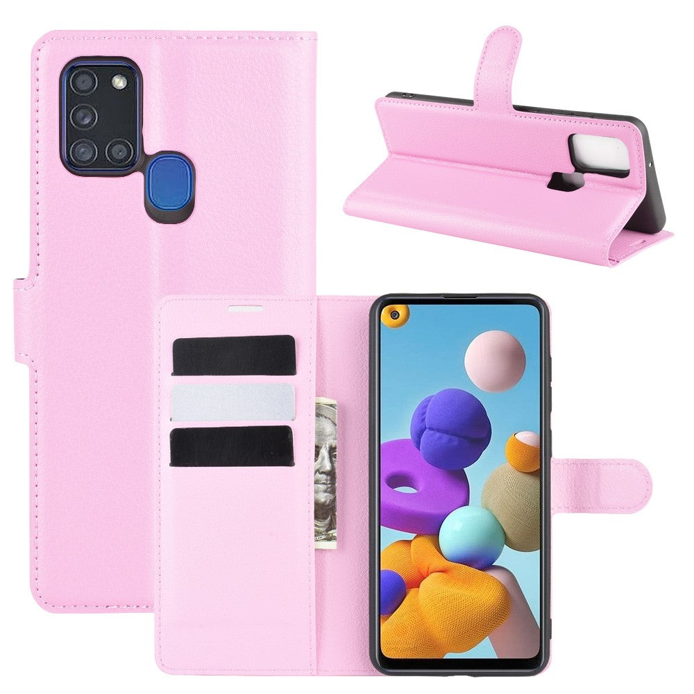 Litchi Texture Mobile Phone Shell Wallet Leather Cool Cover for Samsung Galaxy A21s Supporting Stand Phone Case