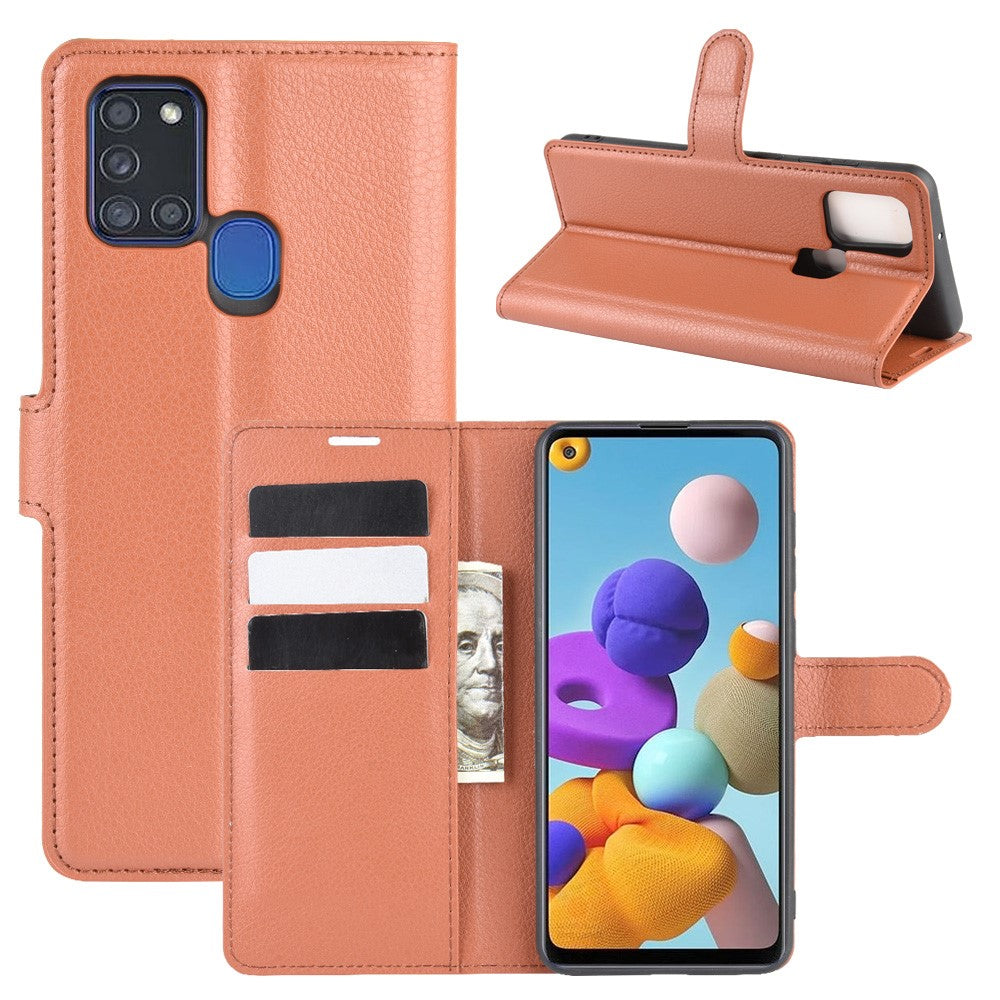 Litchi Texture Mobile Phone Shell Wallet Leather Cool Cover for Samsung Galaxy A21s Supporting Stand Phone Case