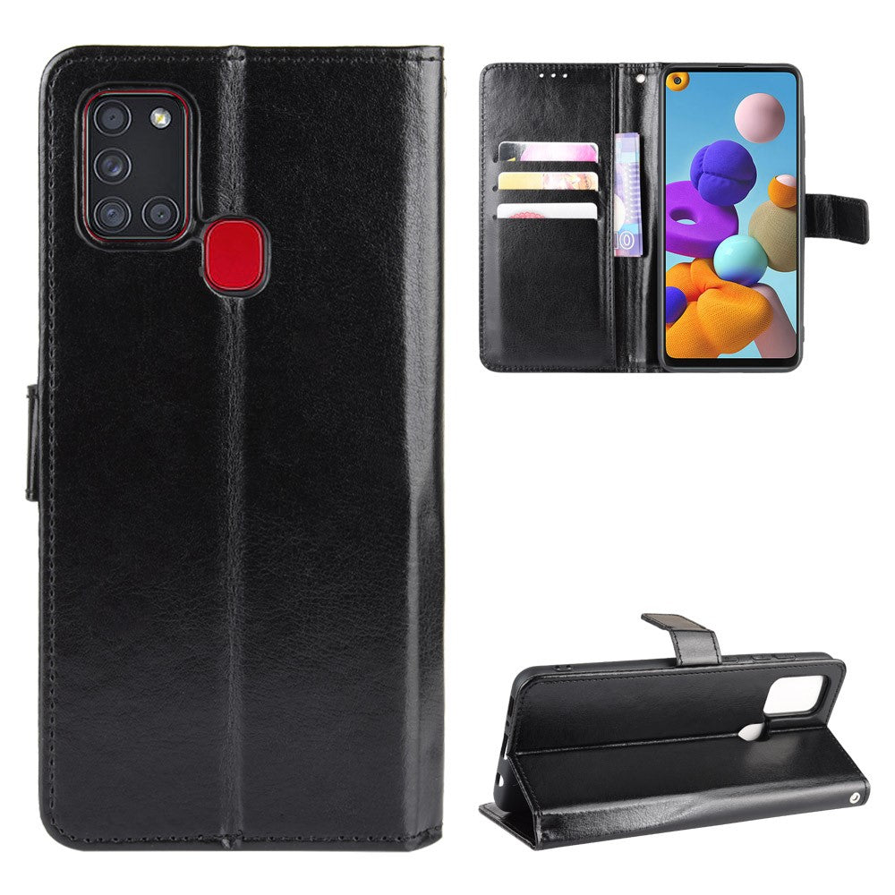Crazy Horse Wallet Stand Leather Flip Cell Phone Cover for Samsung Galaxy A21s