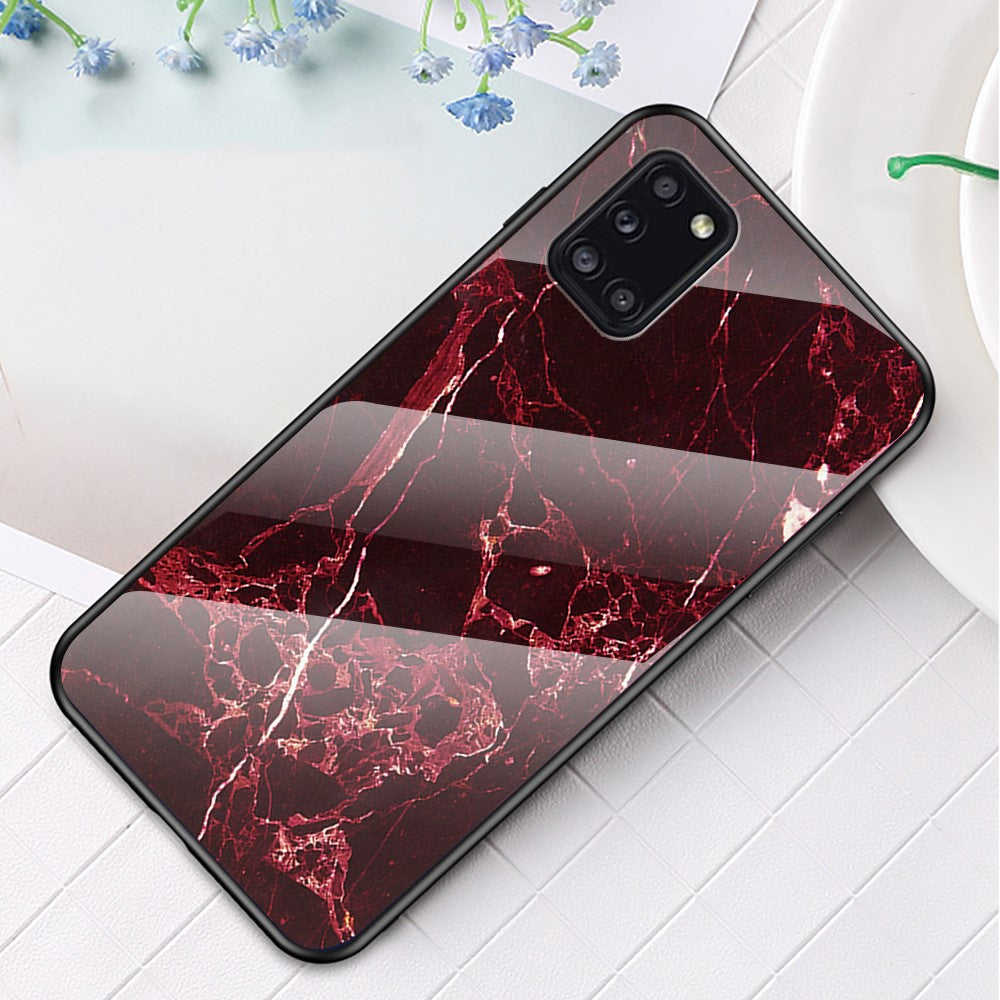 Marble Texture Tempered Glass + PC + TPU Hybrid Protection Case for Samsung Galaxy A31