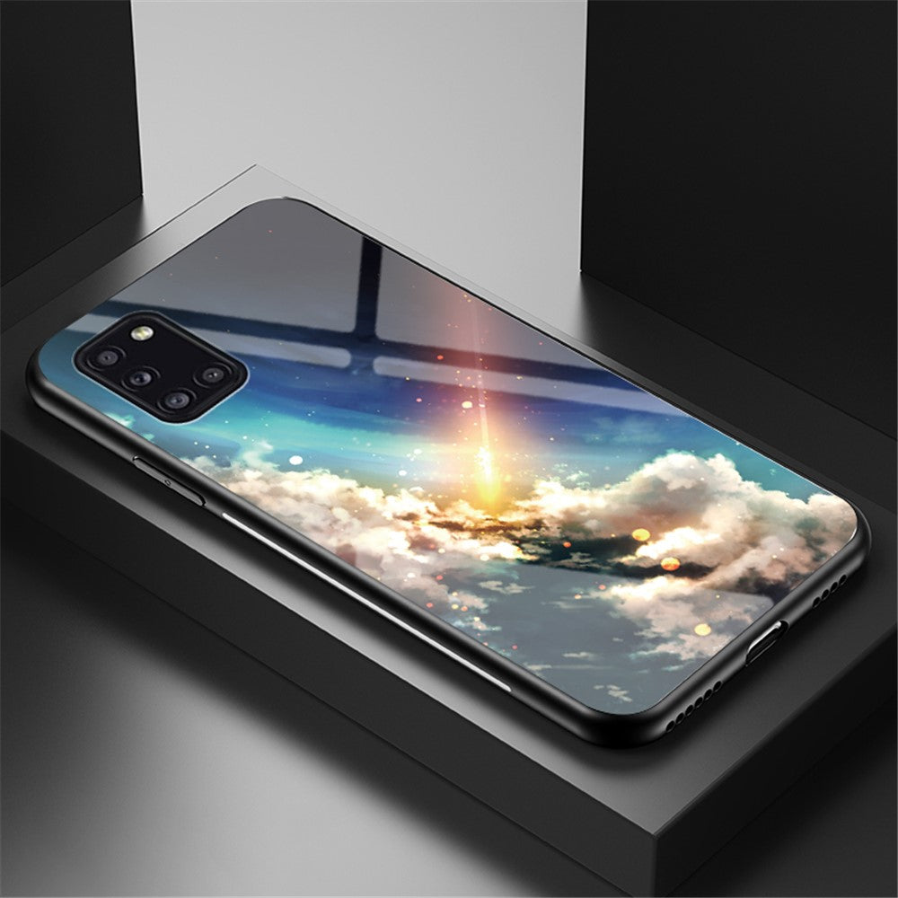 Starry Sky Pattern Tempered Glass + PC + TPU Hybrid Case for Samsung Galaxy A31