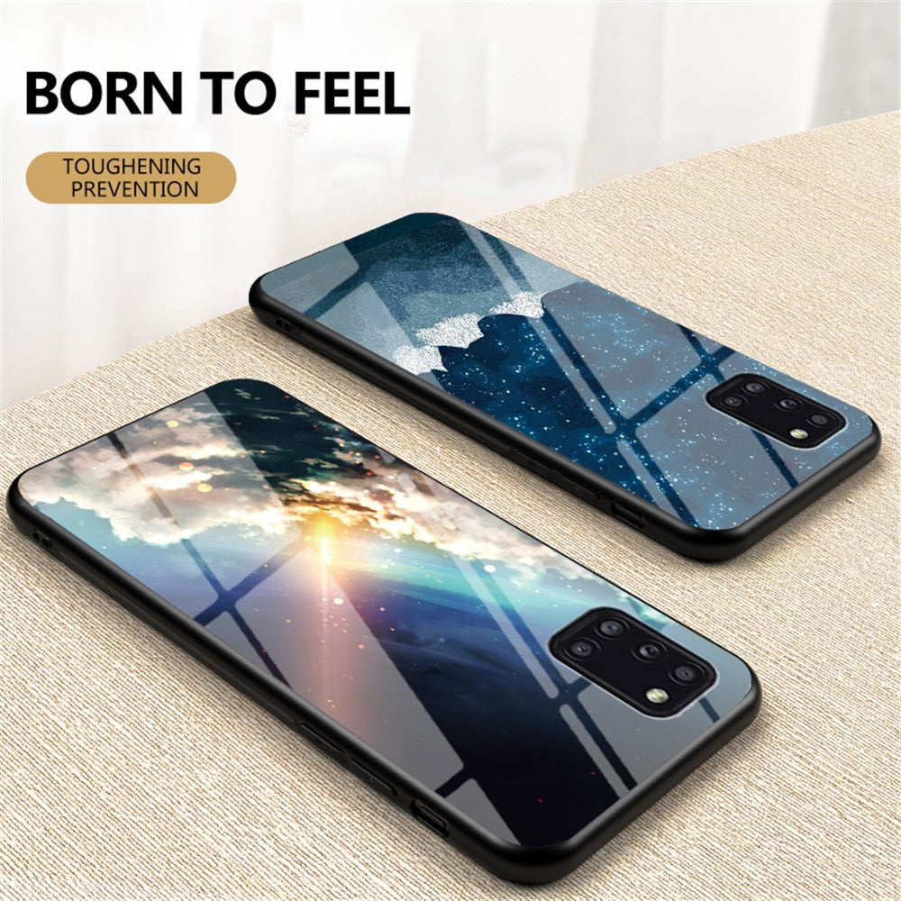 Starry Sky Pattern Tempered Glass + PC + TPU Hybrid Case for Samsung Galaxy A31
