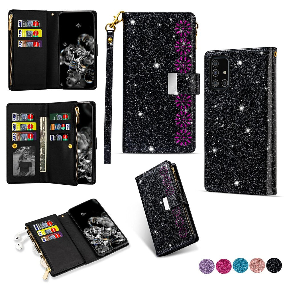 Glittery Starry Style Laserudskåret Lædercover til Samsung Galaxy A51 SM-A515