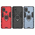 Cool Guard Ring Holder Kickstand PC TPU Hybrid Cover Beskyttende Skal til Samsung Galaxy A21s
