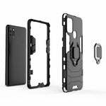 Cool Guard Ring Holder Kickstand PC TPU Hybrid Cover Beskyttende Skal til Samsung Galaxy A21s