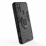 Cool Guard Ring Holder Kickstand PC TPU Hybrid Cover Beskyttende Skal til Samsung Galaxy A21s