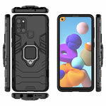 Cool Guard Ring Holder Kickstand PC TPU Hybrid Cover Beskyttende Skal til Samsung Galaxy A21s