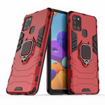 Cool Guard Ring Holder Kickstand PC TPU Hybrid Cover Beskyttende Skal til Samsung Galaxy A21s