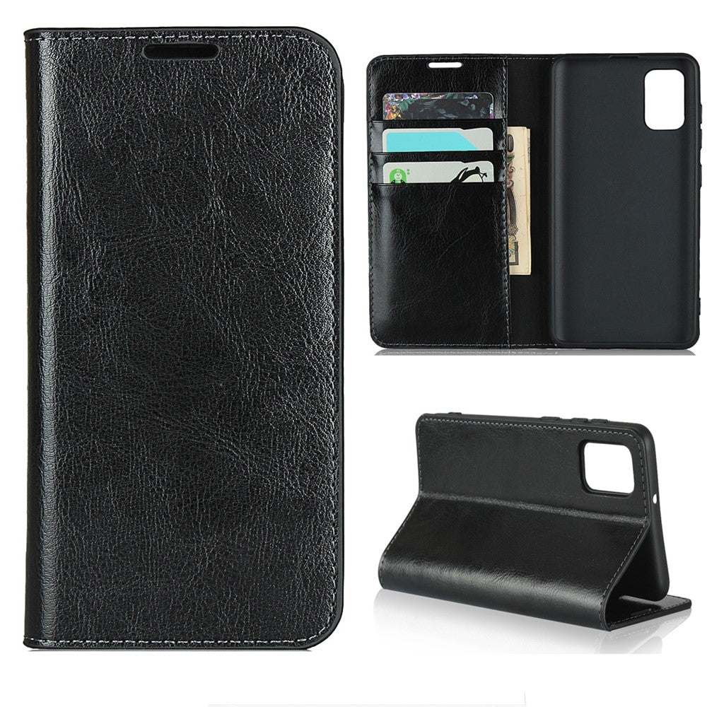 Crazy Horse Skin Genuine Leather Wallet Phone Case for Samsung Galaxy A41 (Global Version)