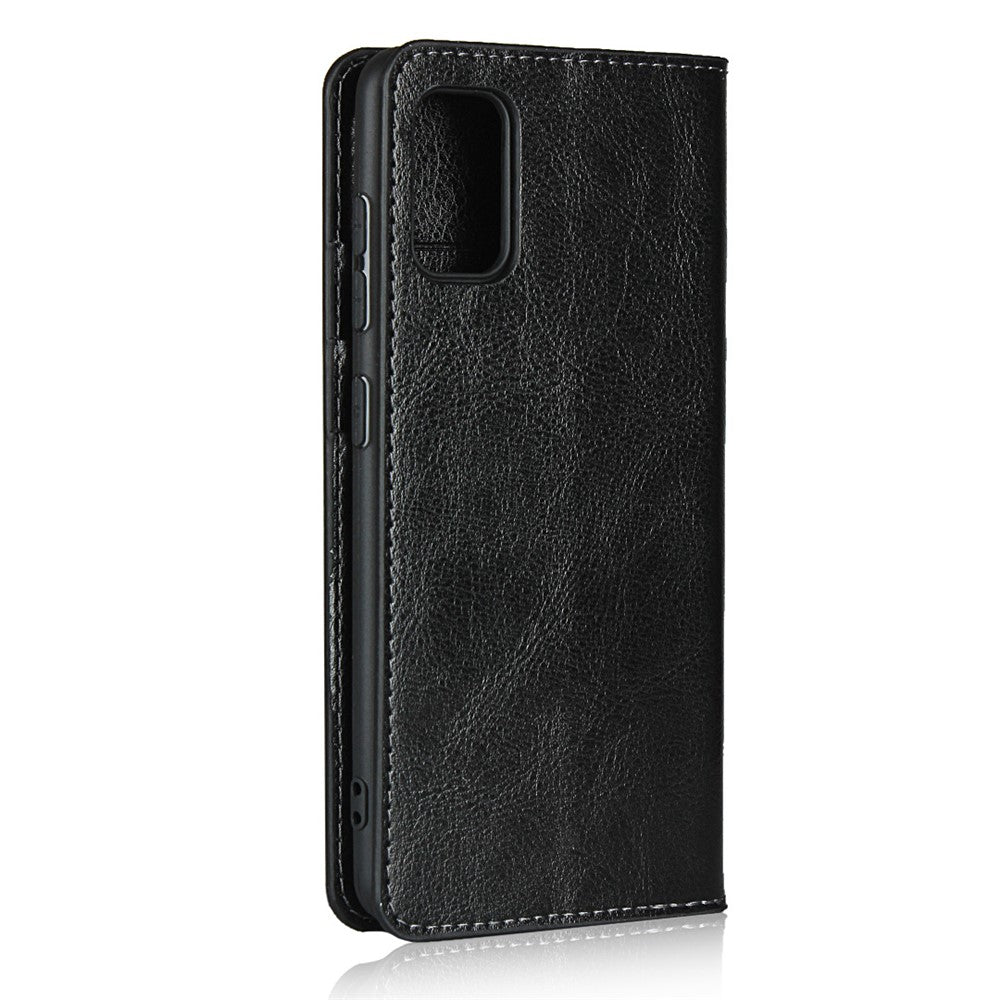 Crazy Horse Skin Genuine Leather Wallet Phone Case for Samsung Galaxy A41 (Global Version)