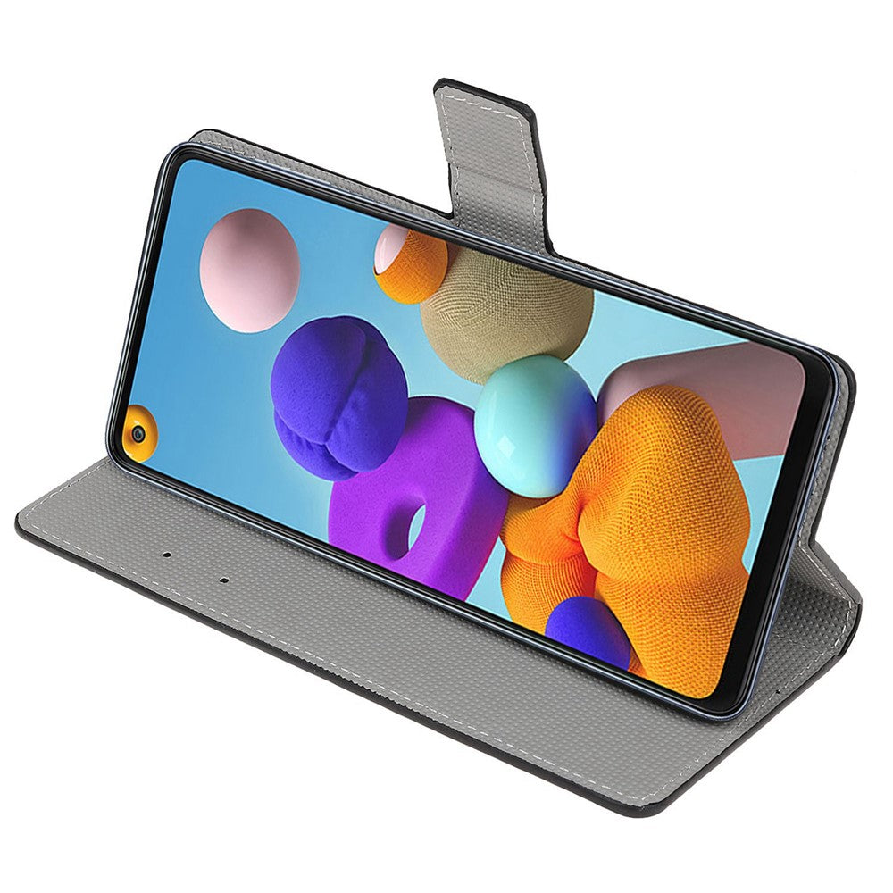 Mönstertryck Läder Plånboksfodral för Samsung Galaxy A21s Reptåligt mobilskal