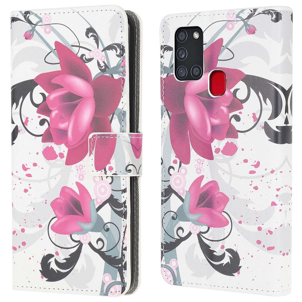 Mönstertryck Läder Plånboksfodral för Samsung Galaxy A21s Reptåligt mobilskal