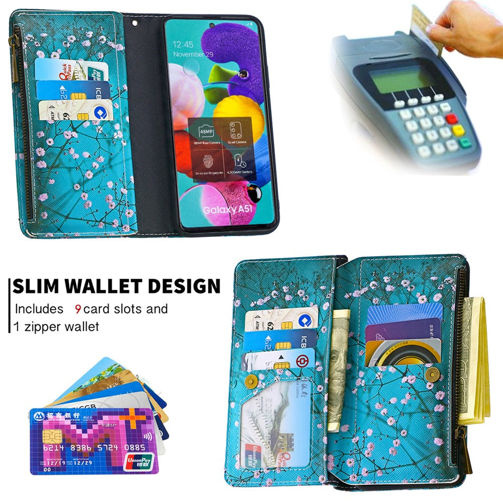 BF03 Pattern Printing Leather Mobile Case with Zipper Wallet for Samsung Galaxy A51 SM-A515