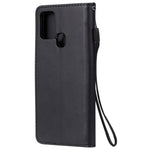Til Samsung Galaxy A21s cover ensfarvet læder mobilcover pung stativ med rem