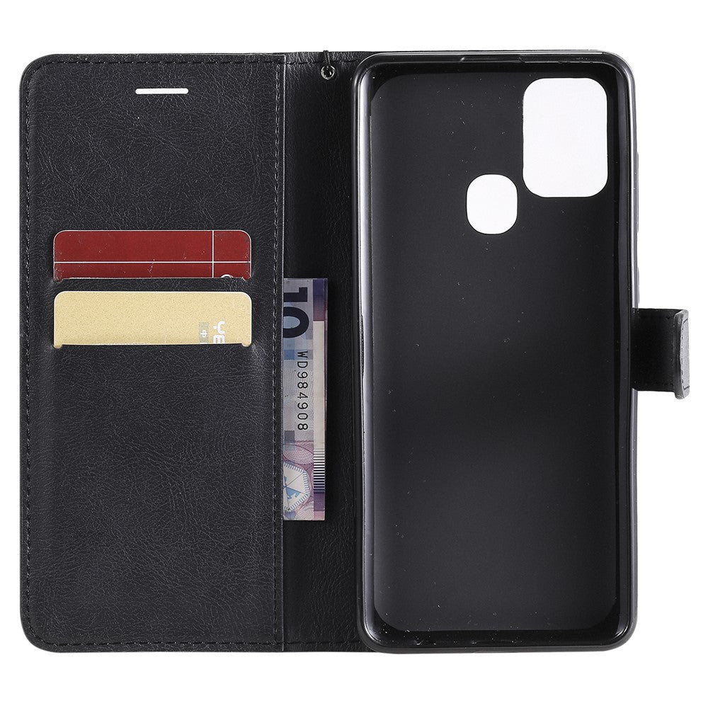 Til Samsung Galaxy A21s cover ensfarvet læder mobilcover pung stativ med rem