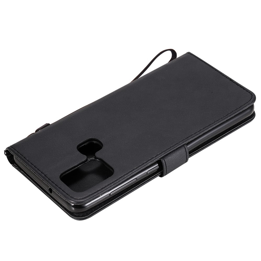 Til Samsung Galaxy A21s cover ensfarvet læder mobilcover pung stativ med rem
