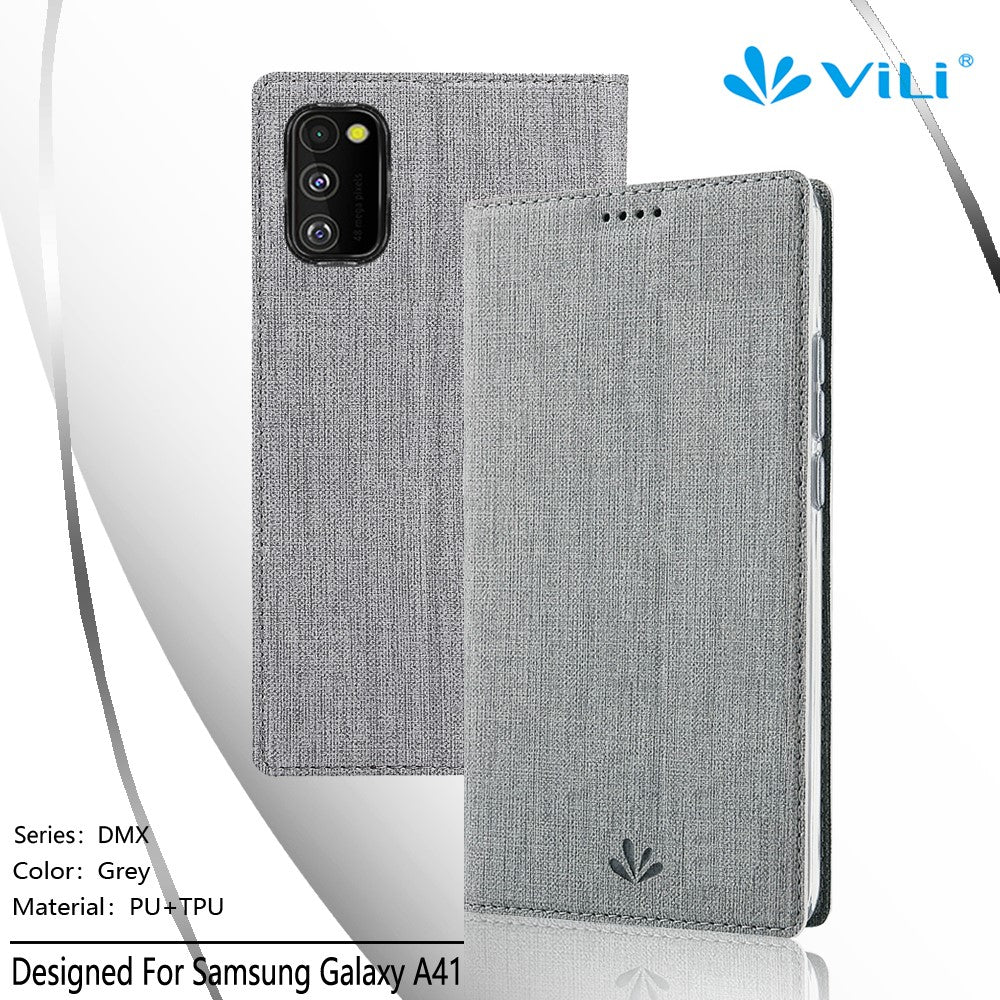 VILI DMX Card Holder Leather Stand Shell Phone Cover for Samsung Galaxy A41 (Global Version)