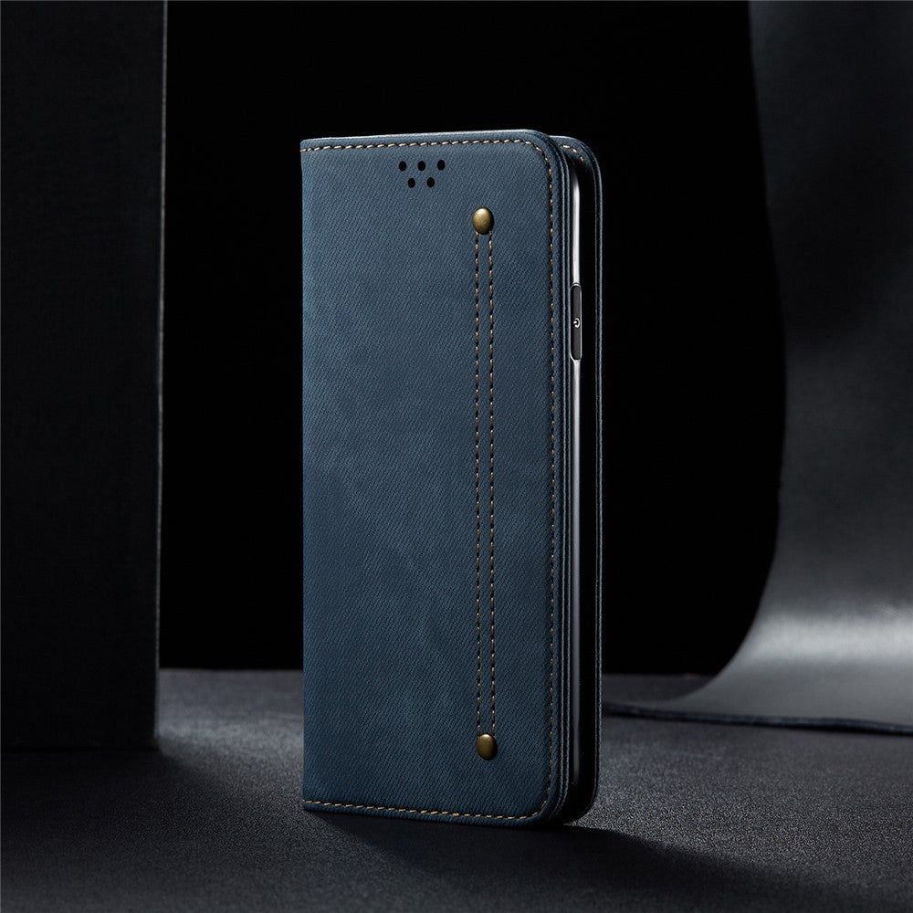 Jeans-stof-lædercover i retrostil til Samsung Galaxy A21s