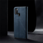 Jeans-stof-lædercover i retrostil til Samsung Galaxy A21s