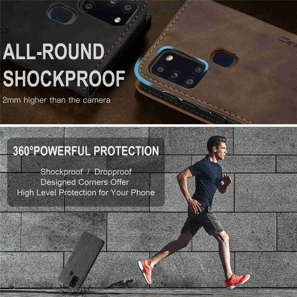 CASEME 013 Series Auto-absorbed Leather Shell Protection Wallet Case for Samsung Galaxy A21s