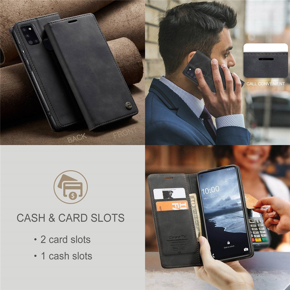 CASEME 013 Series Auto-absorbed Leather Shell Protection Wallet Case for Samsung Galaxy A21s