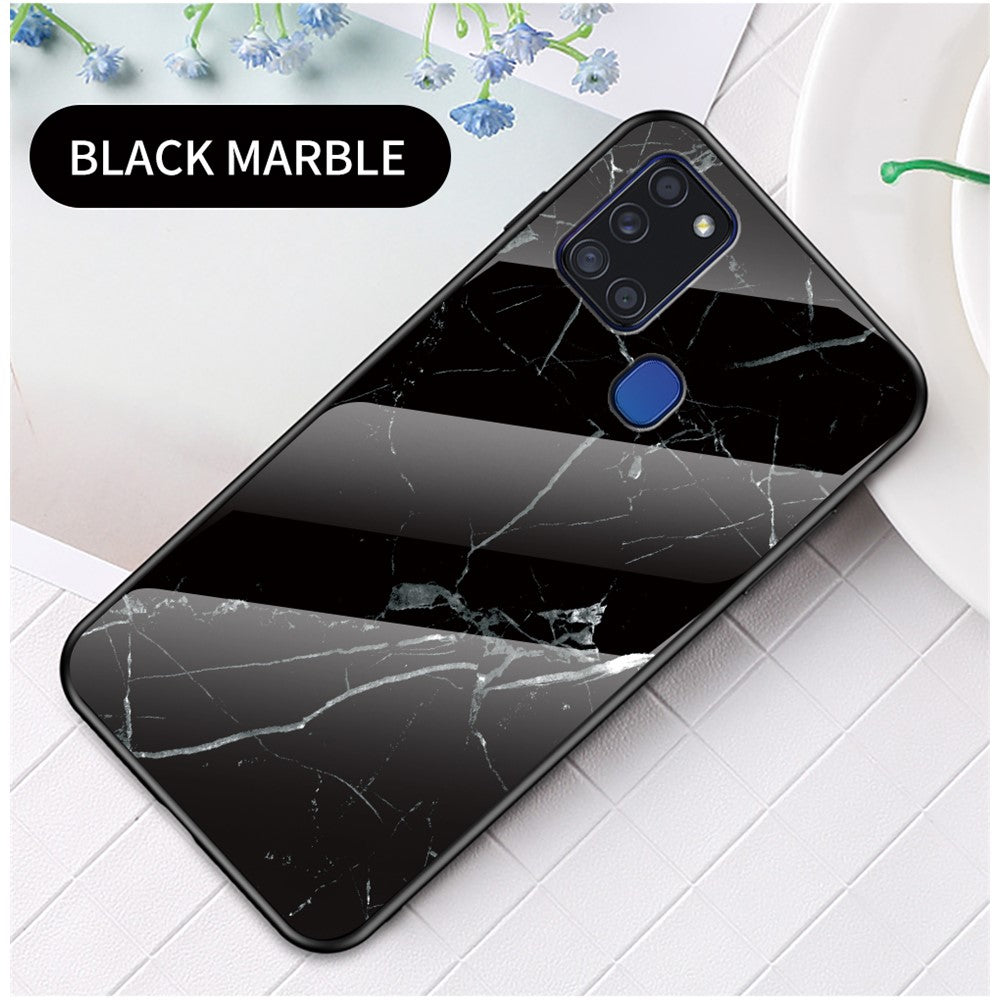 Marble Texture Tempered Glass + PC + TPU Hybrid Case for Samsung Galaxy A21s