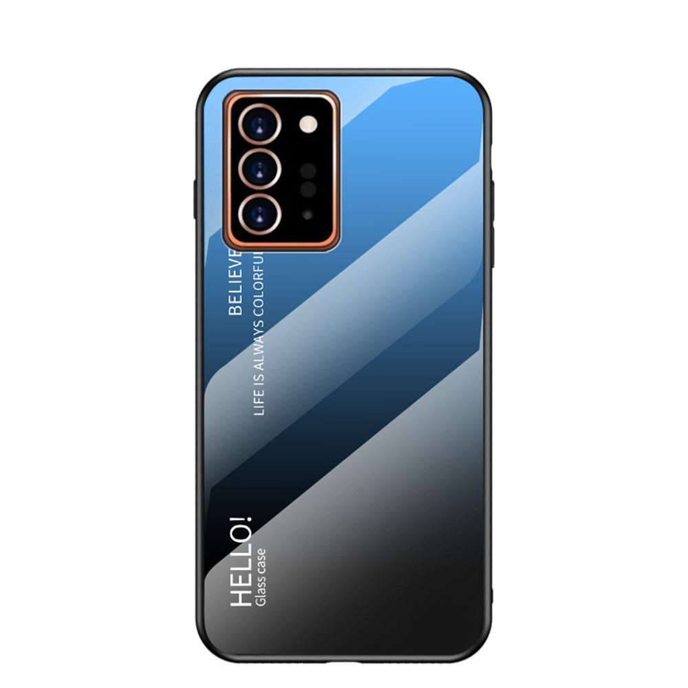 Gradientfarvet hærdet glas + PC + TPU stilfuldt cover til Samsung Galaxy Note20 Ultra/Note20 Ultra 5G - Blå / Sort