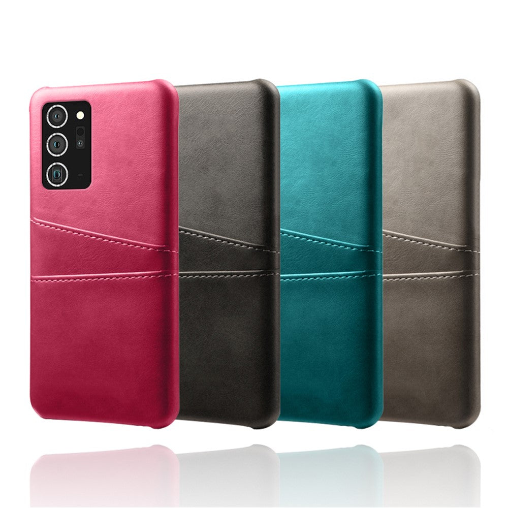 Hard Cover Double Card Slots PU Leather Coated Plastic Phone Case for Samsung Galaxy Note20 / Note20 5G
