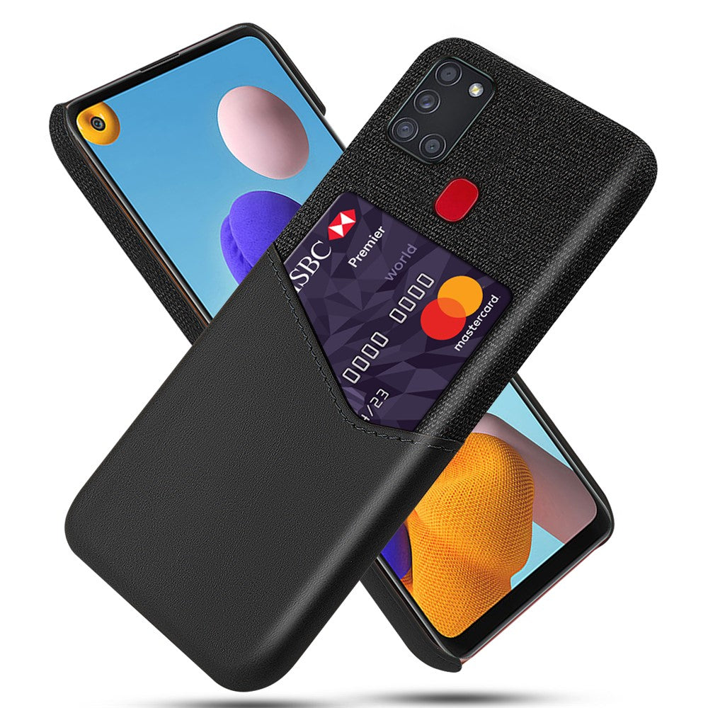 Kortholder Klud + PU Læderbelagt PC Beskyttelsescover til Samsung Galaxy A21s