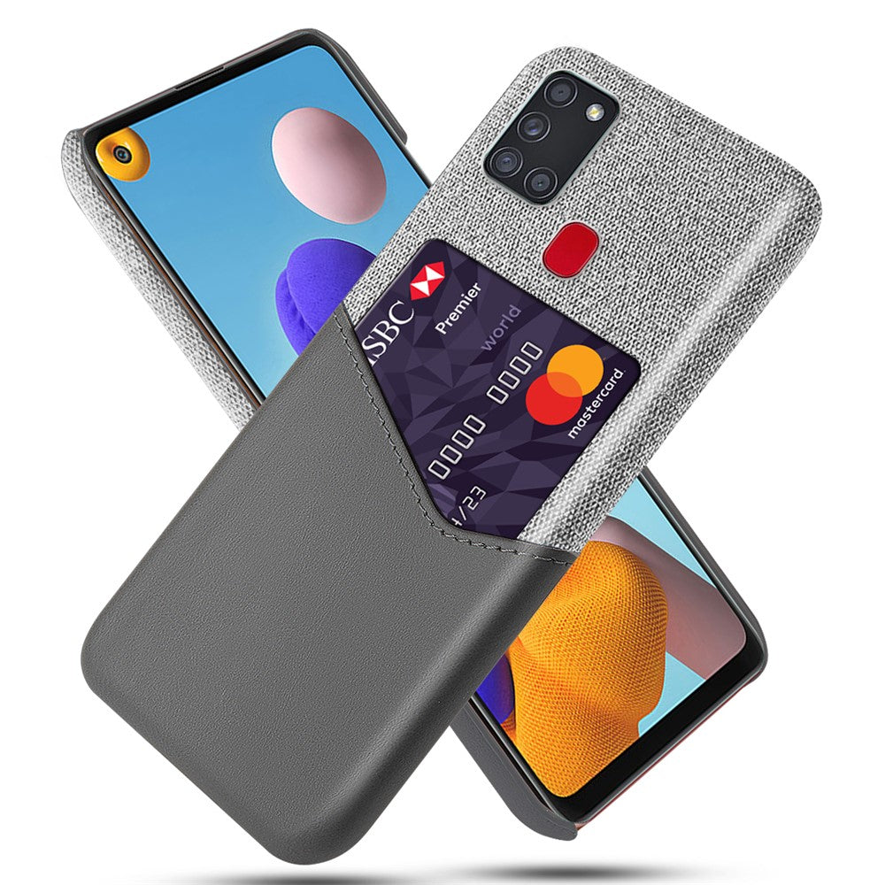 Kortholder Klud + PU Læderbelagt PC Beskyttelsescover til Samsung Galaxy A21s