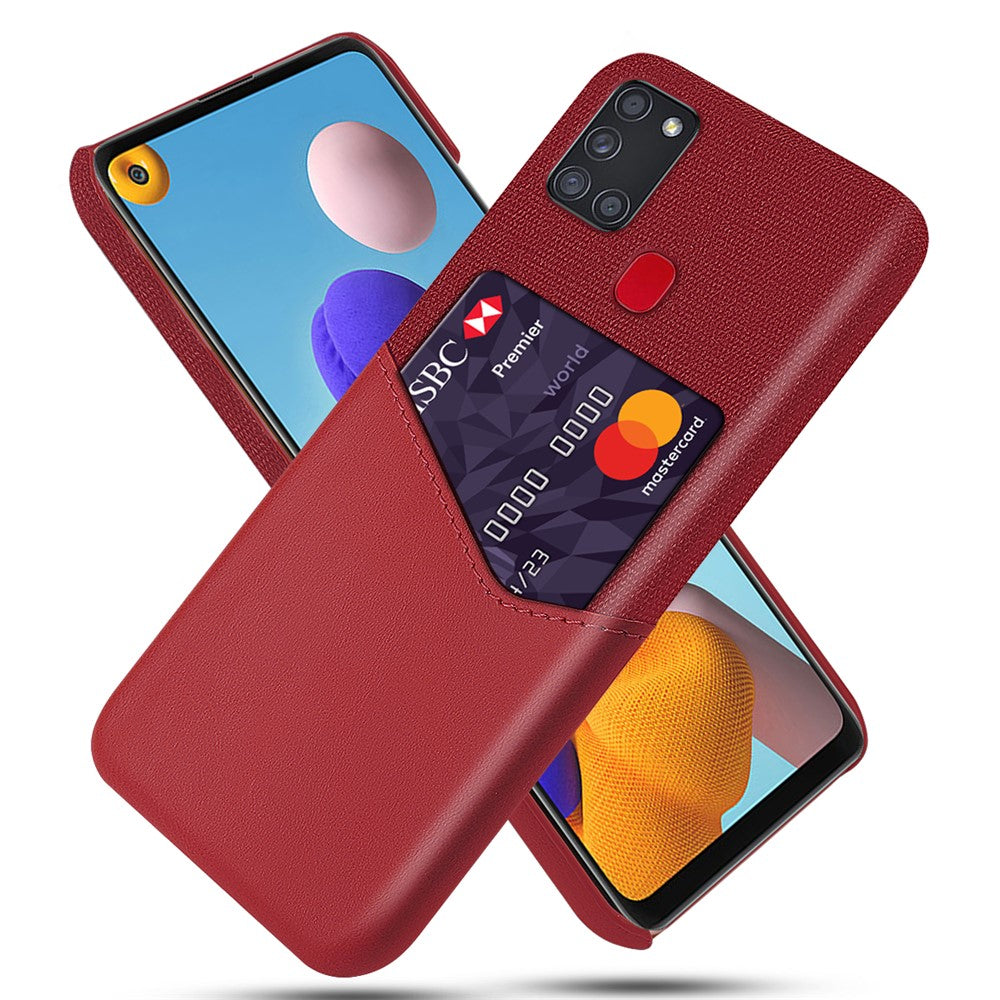 Kortholder Klud + PU Læderbelagt PC Beskyttelsescover til Samsung Galaxy A21s
