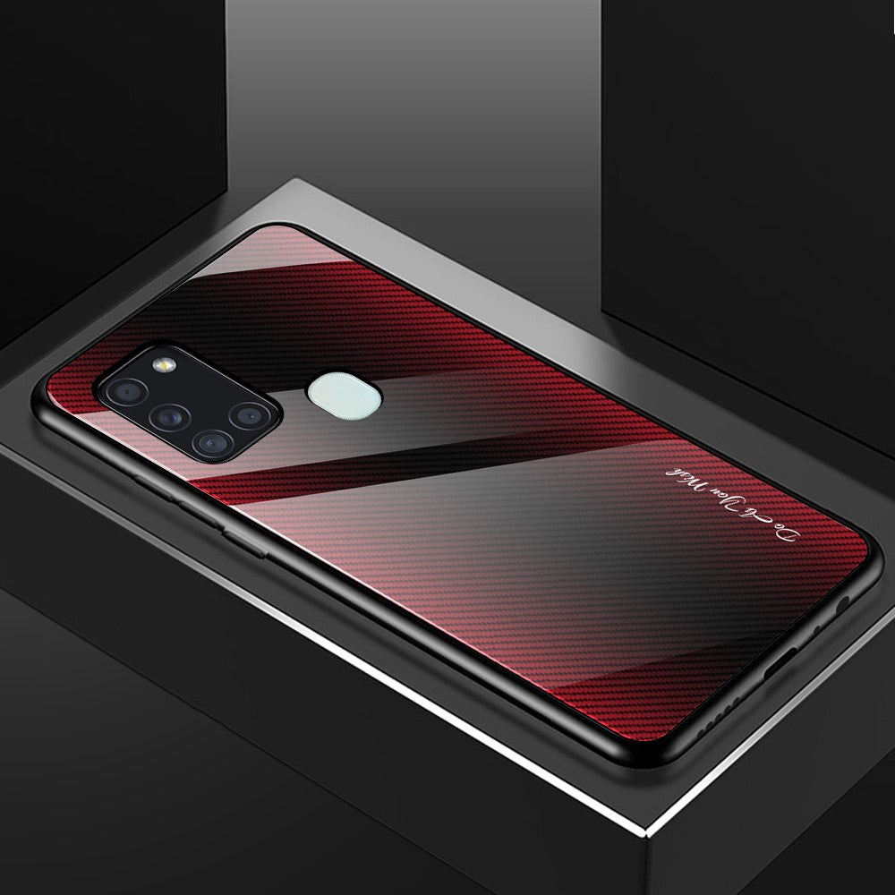 Carbon Fiber Texture Glass Back + TPU Cover for Samsung Galaxy A21s