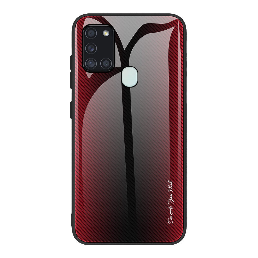 Carbon Fiber Texture Glass Back + TPU Cover for Samsung Galaxy A21s