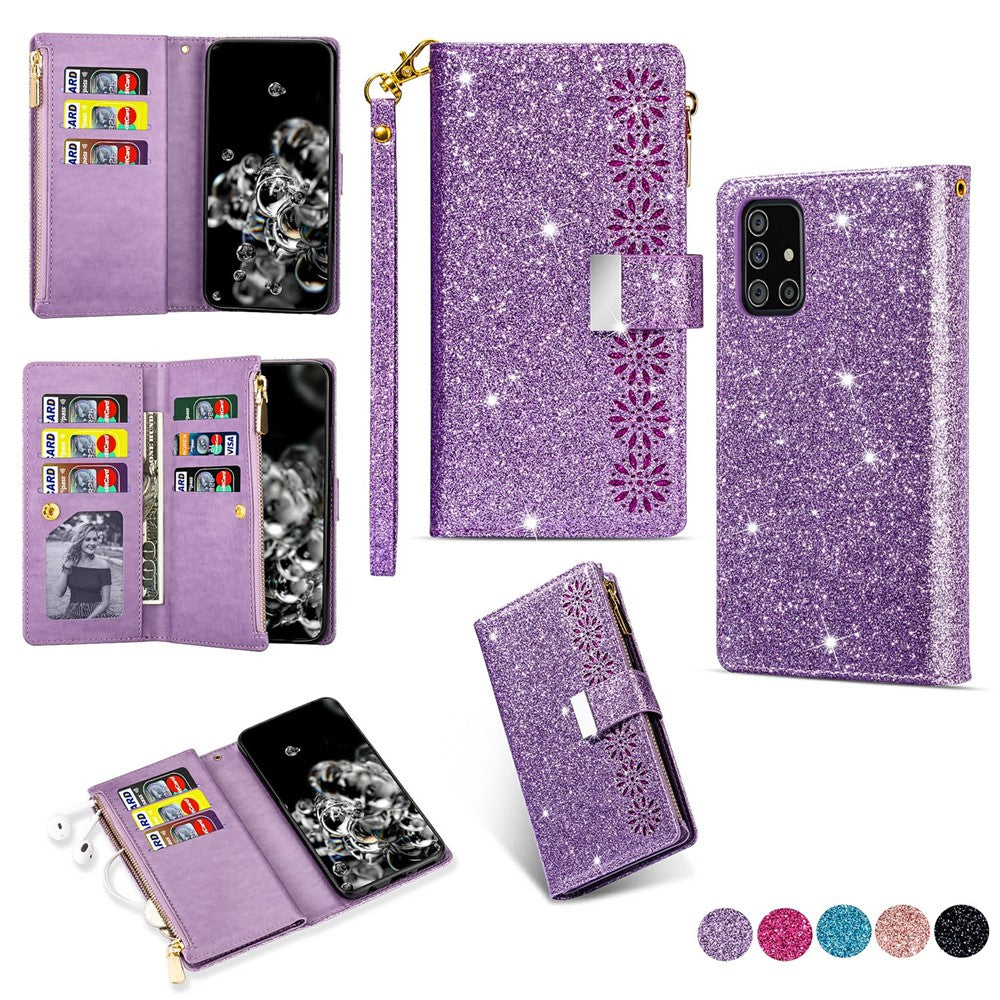 Glittery Starry Style Laser Carving Leather Unique Shell for Samsung Galaxy A31