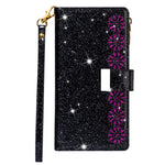 Glittery Starry Style Laserskåret Lynlås Læderetui til Samsung Galaxy Note20 Ultra/Note20 Ultra 5G - Sort