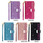 Glittery Starry Style Laserskåret Lynlås Læderetui til Samsung Galaxy Note20 Ultra/Note20 Ultra 5G - Sort