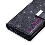 Glittery Starry Style Laserskåret Lynlås Læderetui til Samsung Galaxy Note20 Ultra/Note20 Ultra 5G - Sort