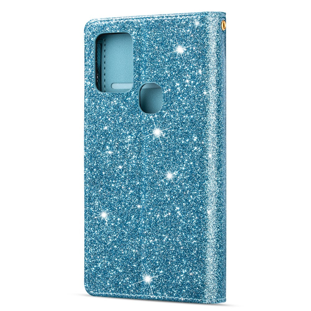 Glittery Starry Style Laser Carving Leather Cover for Samsung Galaxy A21s