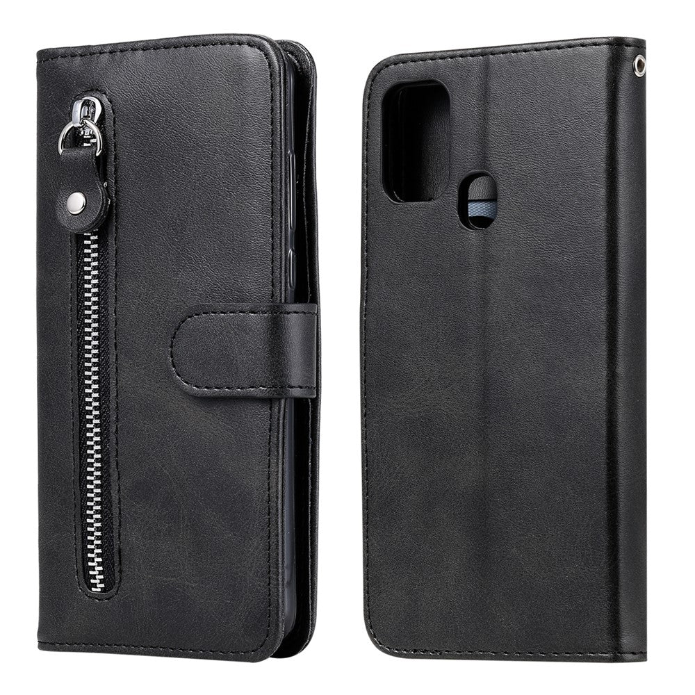 Zipper Pocket Leather Wallet Stand Case for Samsung Galaxy M31