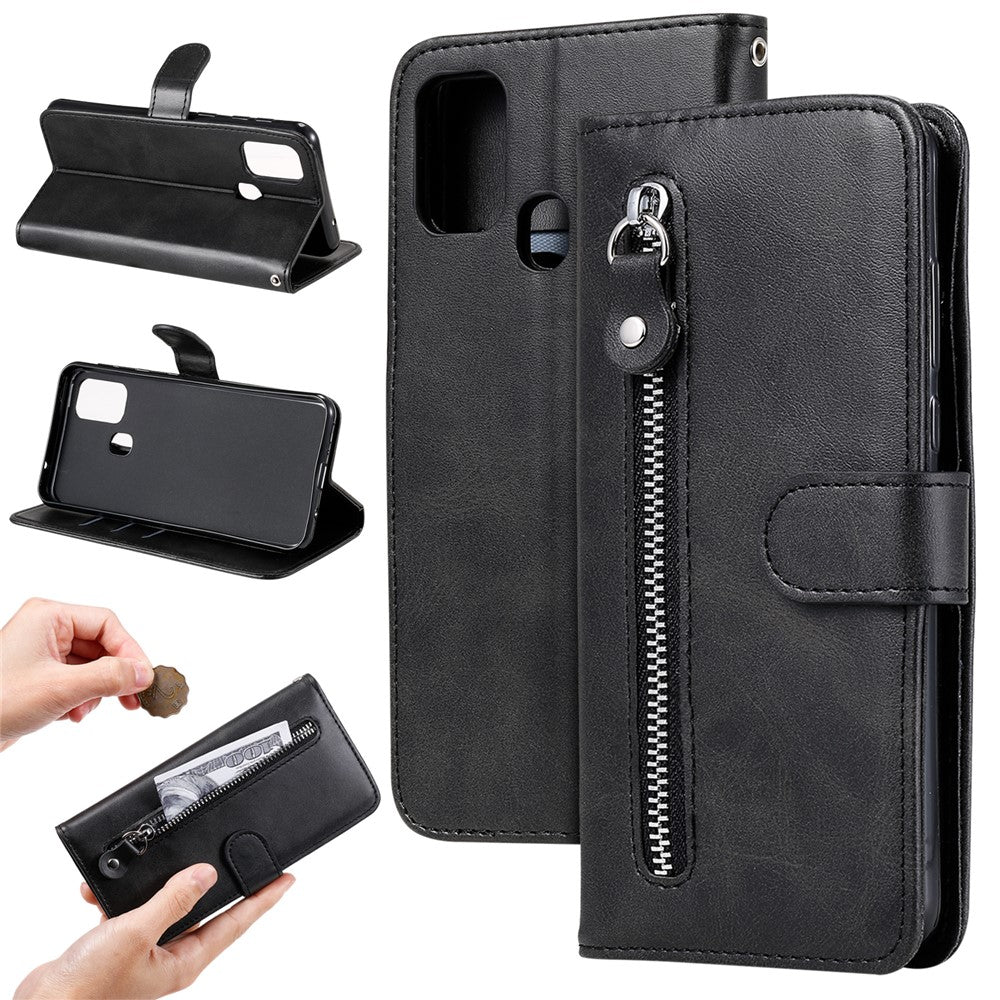 Zipper Pocket Leather Wallet Stand Case for Samsung Galaxy M31