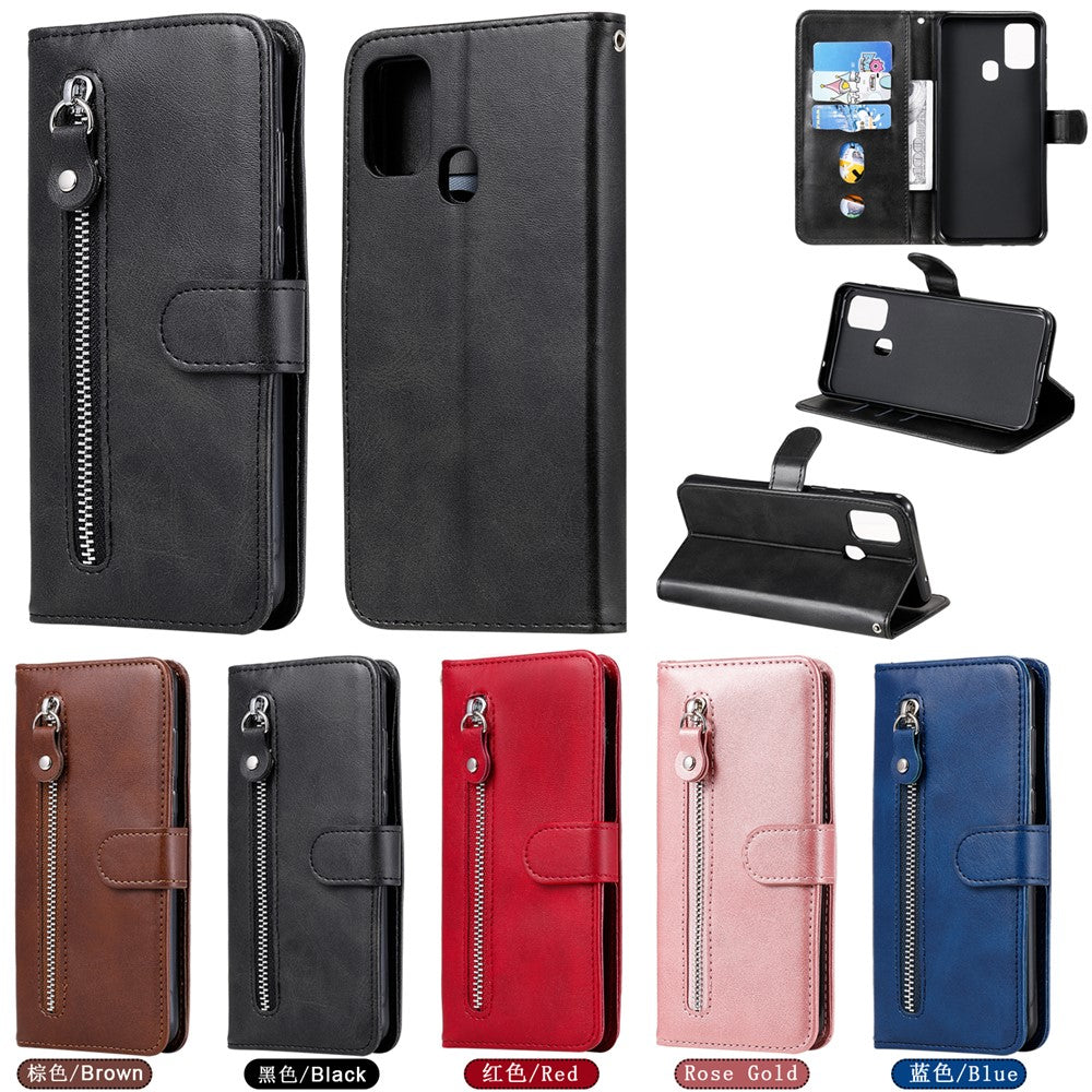 Zipper Pocket Leather Wallet Stand Case for Samsung Galaxy M31