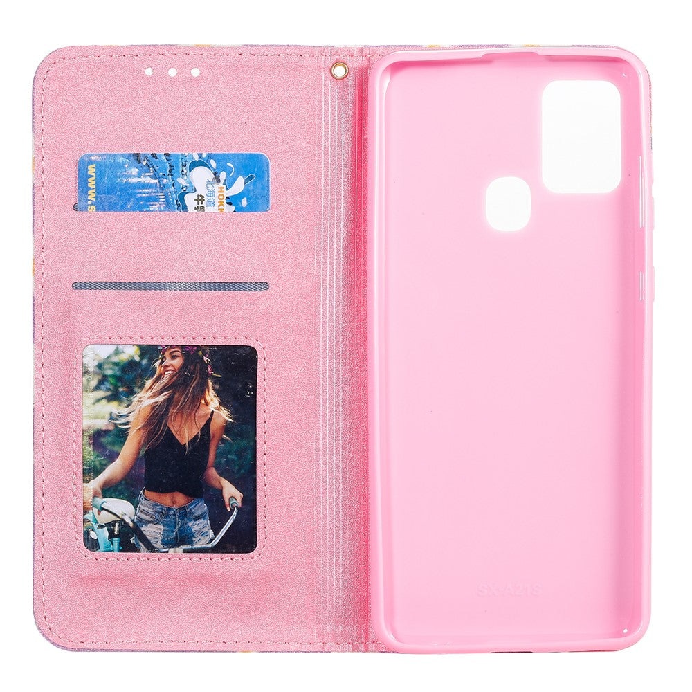 Telefoncover i læder med Daisy-mønster og glitter til Samsung Galaxy A21s