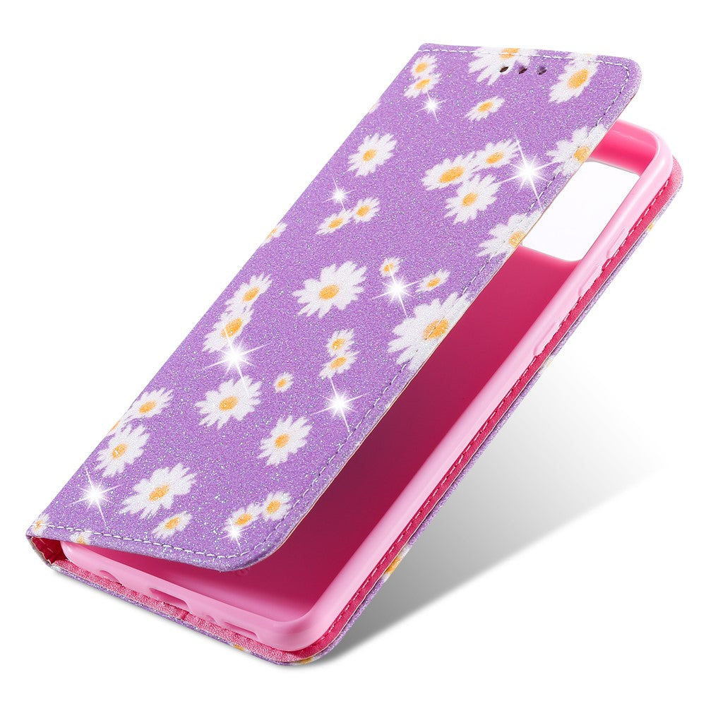 Telefoncover i læder med Daisy-mønster og glitter til Samsung Galaxy A21s